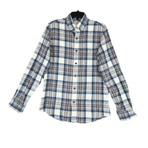 LL Bean‎ Scotch Plaid Flannel Shirt Men's S-Reg Slim Fit Blue Brown White 510590